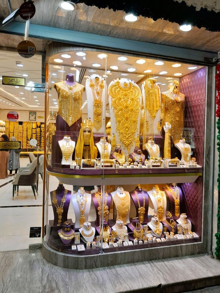 Image of a shop front in Dubai's Gold souk.