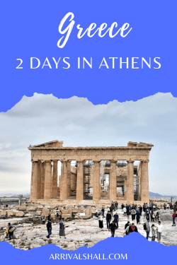 Pinterest Pin in blue with a picture of the Parthenon of Athens in the centre.