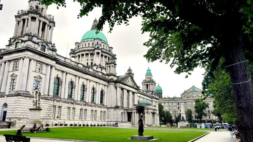Belfast City Hall with lawn in front
